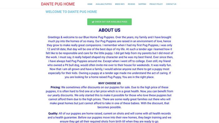 Dantepughome.com - Pug Puppy Scam Review