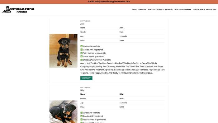 Rottweilerpuppiesmansion.com - Rottweiler Puppy Scam Review