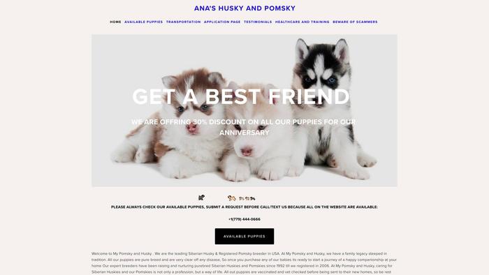 Anashuskyandpomsky.us - Husky Puppy Scam Review